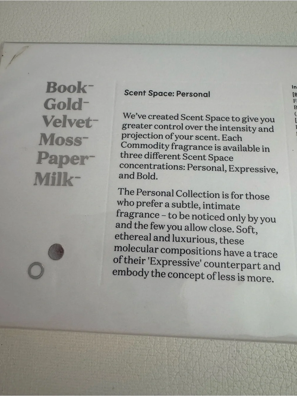 Commodity scent space